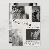 黒エレガント白結婚式招待状 招待状 (正面/裏面)