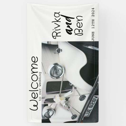 黒エレガント白結婚車 横断幕 (縦)