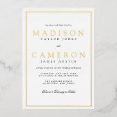 黒エレガント白結婚 箔招待状 (正面)