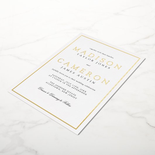 黒エレガント白結婚 箔招待状 (回転した状態)