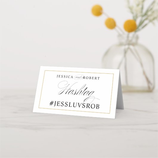 黒エレガント白金ゴールドのハ縁どシタグ記号 プレイスカード (正面)