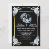 黒エレガント白金ゴールド写結婚真 招待状 (正面)