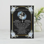 黒エレガント白金ゴールド写結婚真 招待状 (スタンド正面)