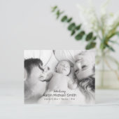 黒エレガント白2枚の写真誕生のお知らせ ポストカード (スタンド正面)