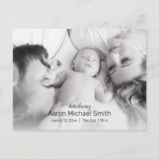 黒エレガント白2枚の写真誕生のお知らせ ポストカード (正面)