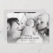 黒エレガント白2枚の写真誕生のお知らせ 招待状 (正面/裏面)