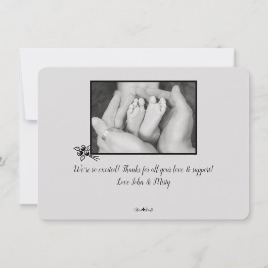 黒エレガント白2枚の写真誕生のお知らせ 招待状 (裏面)