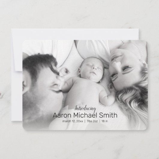 黒エレガント白2枚の写真誕生のお知らせ 招待状 (正面)