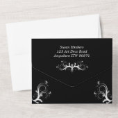 黒エレガント白3つ折りRsvp結婚's オールインワン招待状 (裏面)