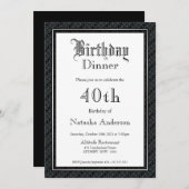 黒エレガント白40歳の誕生日ディナー 招待状 (正面/裏面)