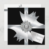 黒エレガント白40歳の誕生日パーティー 招待状 (正面/裏面)