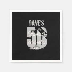 黒エレガント白50歳の誕生日パーティー スタンダードカクテルナプキン