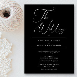 黒エレガント白：ミニマル結婚リスト 招待状