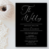 黒エレガント白:ミニマル結婚リスト 招待状