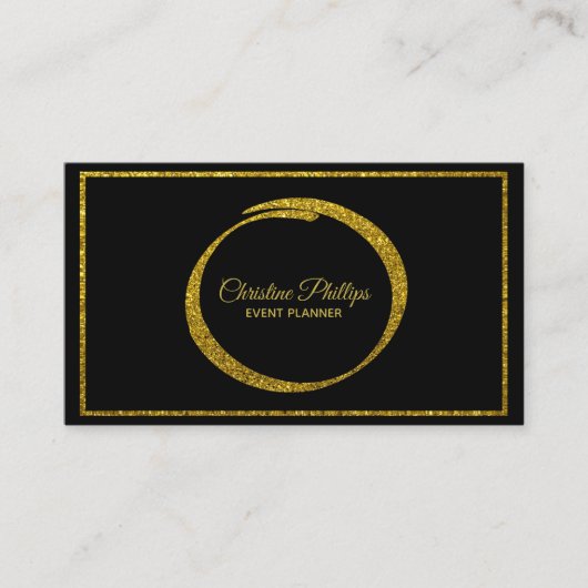 黒エレガント白、金ゴールドグリッター縁ど付 名刺 (正面)