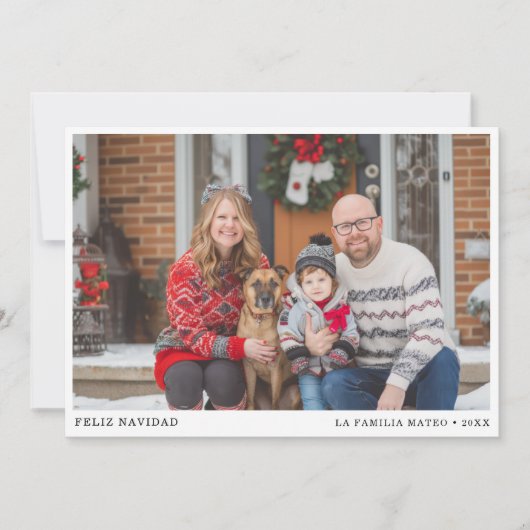 黒エレガント白Feliz Navidad家族の写真 シーズンカード (正面)