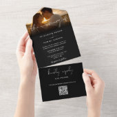 黒エレガント白QRコードの結婚写真 オールインワン招待状 (貼ってはがせる)