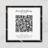 黒エレガント白Qrコード抽象芸術大理石 スクエア名刺 (裏面)