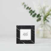 黒エレガント白Qrコード抽象芸術大理石 スクエア名刺 (スタンド正面)