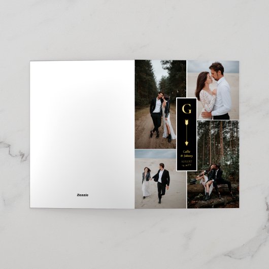 黒エレガント矢印結婚のコラージュ 箔グリーティングカード (外側レイダウン)