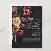 黒エレガント秋フローラスクリプトブライダルシャワー 招待状 (正面)