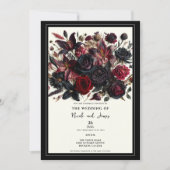 黒エレガント秋押し花ダーク結婚ズ 招待状 (正面)