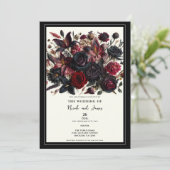 黒エレガント秋押し花ダーク結婚ズ 招待状 (スタンド正面)