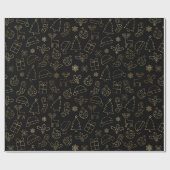 黒エレガント箔と金箔のクリスマスパターン ラッピングペーパー (フラット)