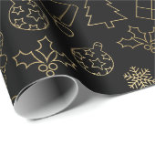 黒エレガント箔と金箔のクリスマスパターン ラッピングペーパー (ロールコーナー)