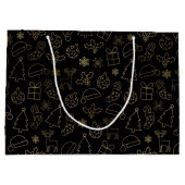 黒エレガント箔と金箔のクリスマスパターン ラージペーパーバッグ (裏面)