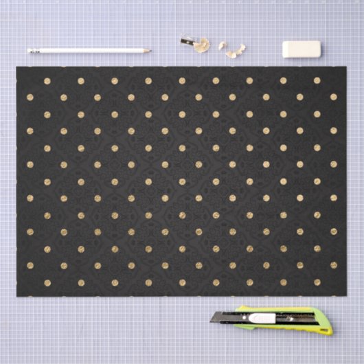 黒エレガント箔と金箔の水玉模様 薄葉紙 (クラフト)