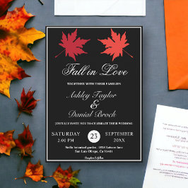 黒エレガント素朴白の葉秋の結婚式 招待状