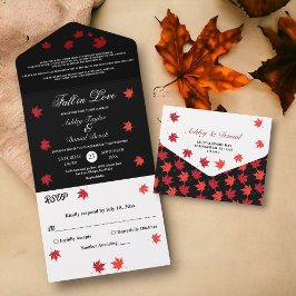 黒エレガント素朴白シック秋の結婚式 オールインワン招待状