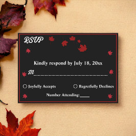 黒エレガント素朴白シック秋の結婚式 出欠カード