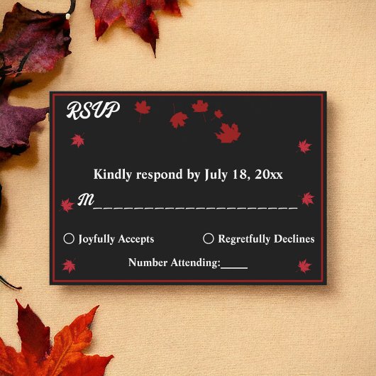 黒エレガント素朴白シック秋の結婚式 出欠カード