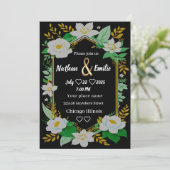 黒エレガント素朴緑の黄金招待状 招待状 (スタンド正面)