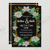 黒エレガント素朴緑の黄金招待状 招待状 (正面/裏面)