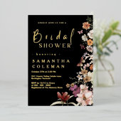 黒エレガント素朴野フラワーボホブライダルシャワー 箔招待状 (立ち正面)