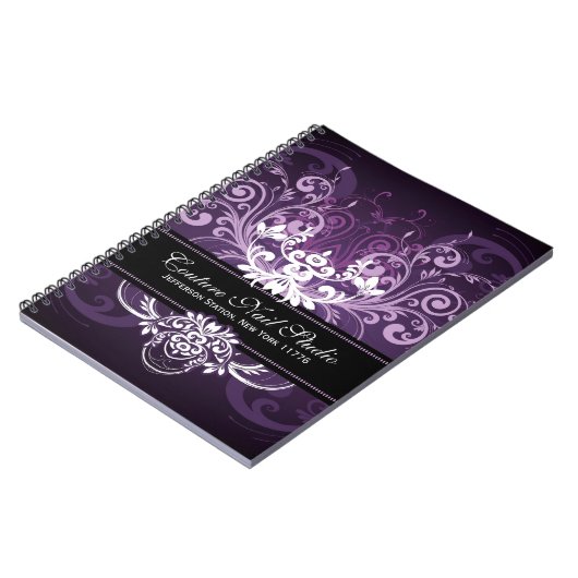 黒エレガント紫と白のトーンヴィンテージフレーム ノートブック (左側)