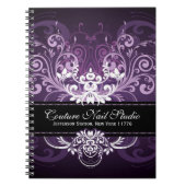 黒エレガント紫と白のトーンヴィンテージフレーム ノートブック (正面)