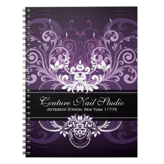 黒エレガント紫と白のトーンヴィンテージフレーム ノートブック (正面)