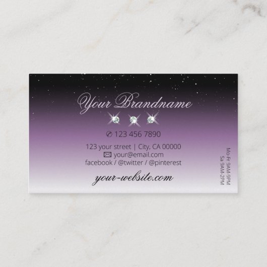 黒エレガント紫のグラデーション輝く宝石スタイリッシュ 名刺 (裏面)
