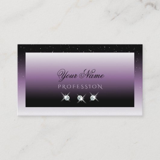 黒エレガント紫のグラデーション輝く宝石スタイリッシュ 名刺 (正面)