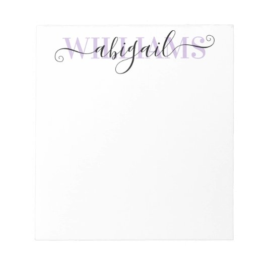 黒エレガント紫の書道台本の名前 ノートパッド (正面)