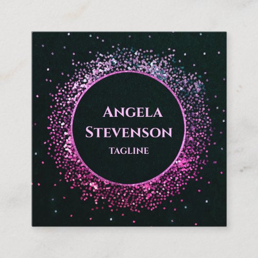 黒エレガント紫グリッター名刺 スクエア名刺 (正面)
