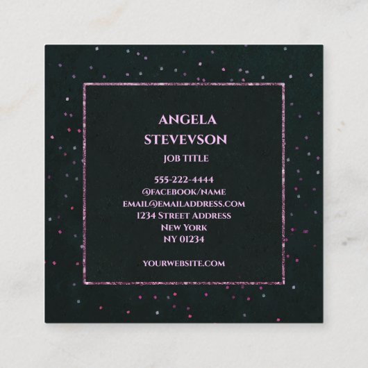 黒エレガント紫グリッター名刺 スクエア名刺 (裏面)