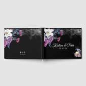 黒エレガント紫ゴシックフローラスカル結婚ズ ゲストブック (全面)