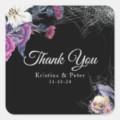 黒エレガント紫ゴシックフローラスカル結婚ズ スクエアシール (正面)