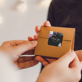 黒エレガント紫ゴシックフローラスカル結婚ズ スクエアシール