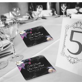 黒エレガント紫ゴシックフローラスカル結婚ズ スクエアペーパーコースター